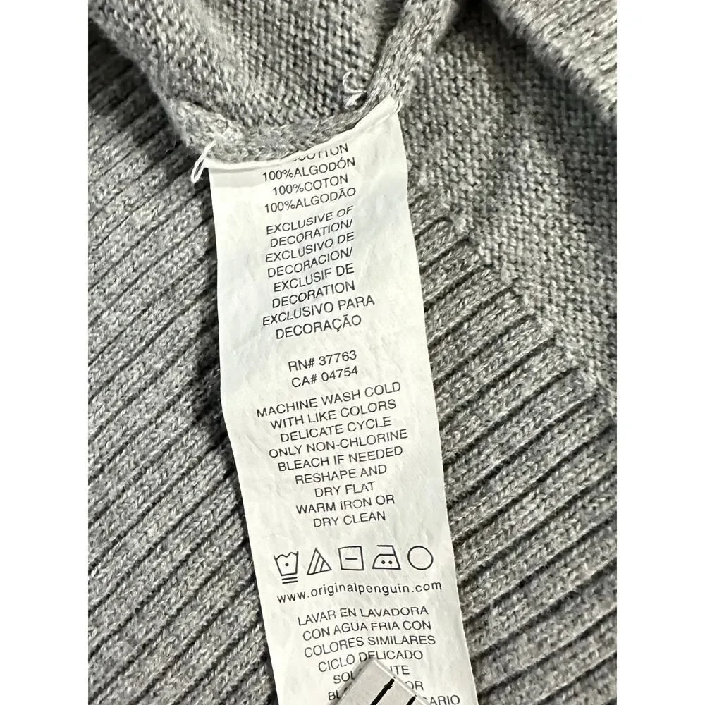 Original Penguin Pullover Sweater Men's Medium Gray V-Neck Long Sleeve Ribbed